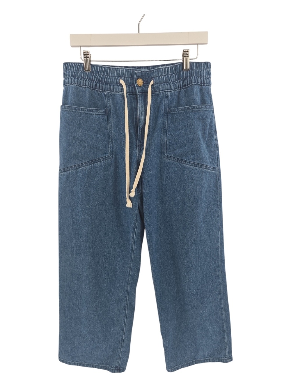 LOFT Outlet 100% Cotton Denim Pant Size Medium Cropped Pull On with Drawstring